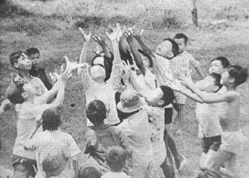 Playing volleyball